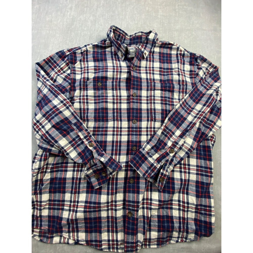Duluth Trading Co Mens XL‎ Relaxed Fit Flannel Shirt Blue Red Plaid Cotton L/S